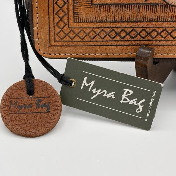 Myra Angelic Tooled Leather Wallet Full Zip Cash Cards Coin RFID Block NWT - Picture 3 of 14